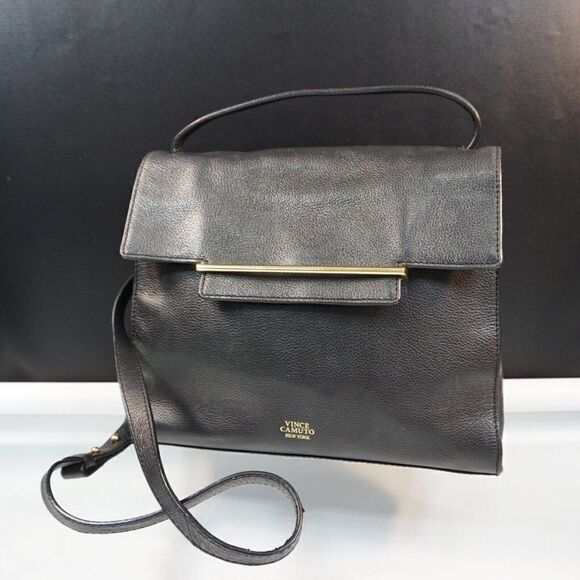 Vince Camuto Aster Black Leather Satchel Handbag Purse with Dust Bag $258 - Picture 8 of 9